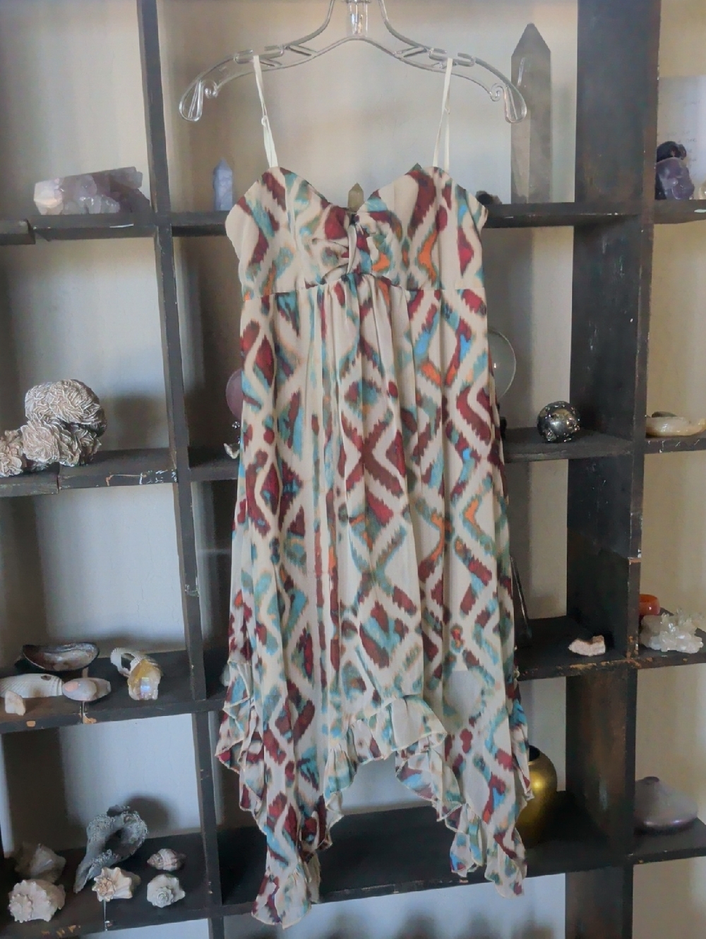Ruby Rox Chiffon Western Native Hippy Asymmetrical Ruffle Detail Midi Dress